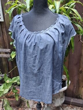 LC Lauren Conrad Chambray Scoop Neck Peasant Top - Blue